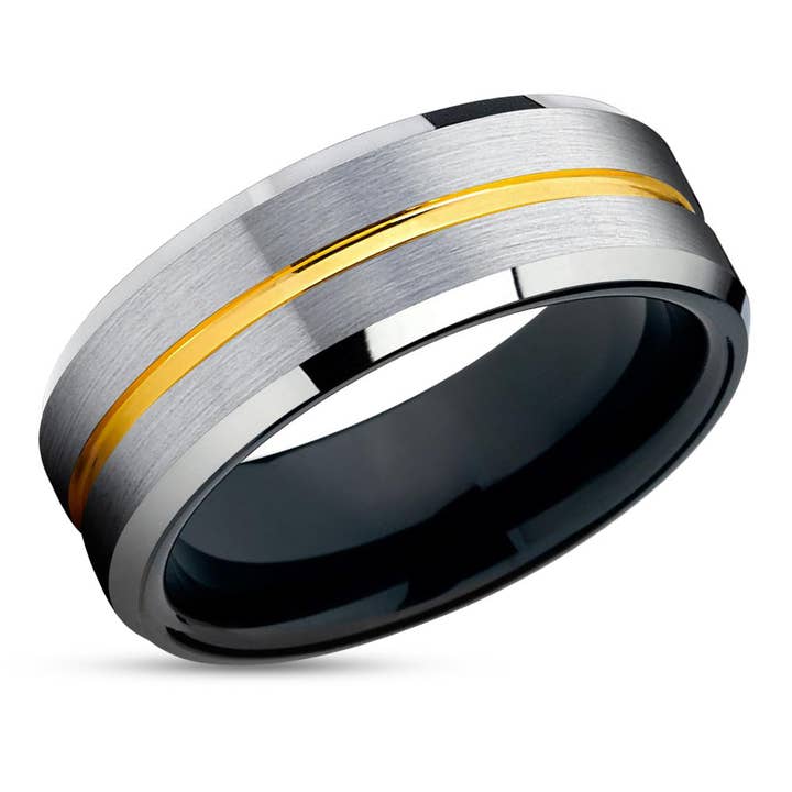 Black Tungsten Wedding Ring - Silver Tungsten Ring - Yellow Gold Tungsten Ring - Brush for wholesale by Lucky Love Rings