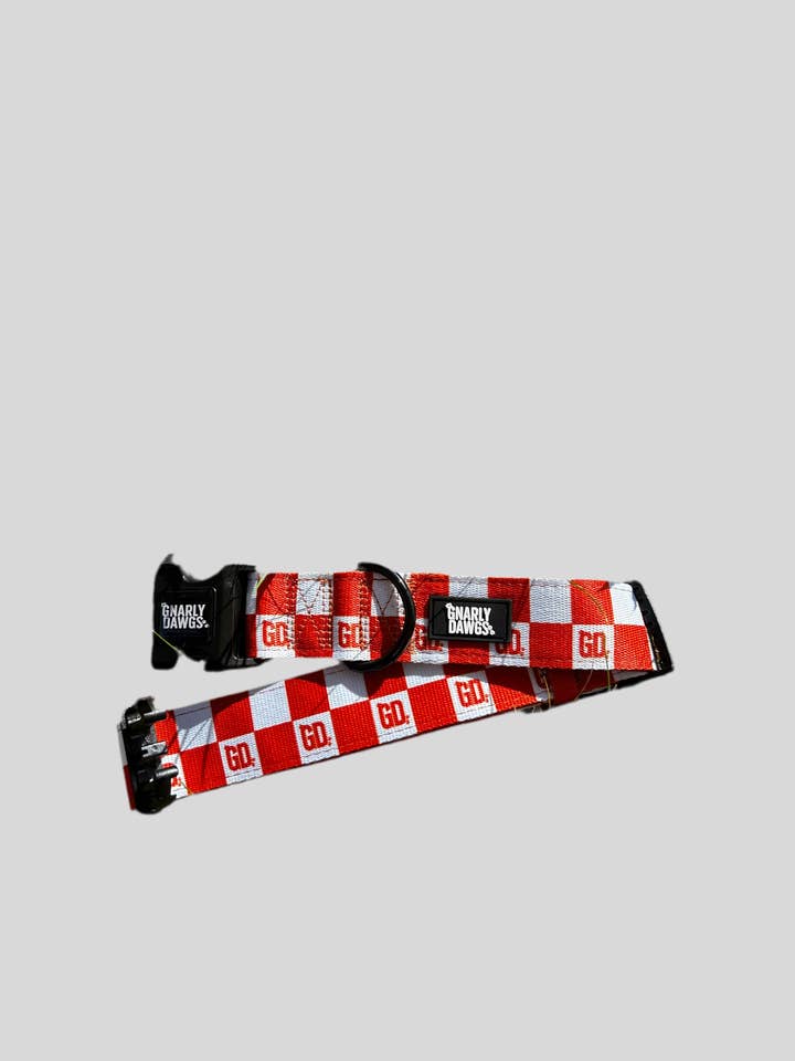 The Orange Checkered Collar for wholesale by Gnarly Dawgs Pet Products