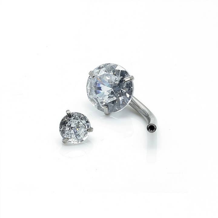 ACCITY - Wholesale Belly Ring - Round CZ 3-Prong Stainless Steel Navel Ring_CWMM9377