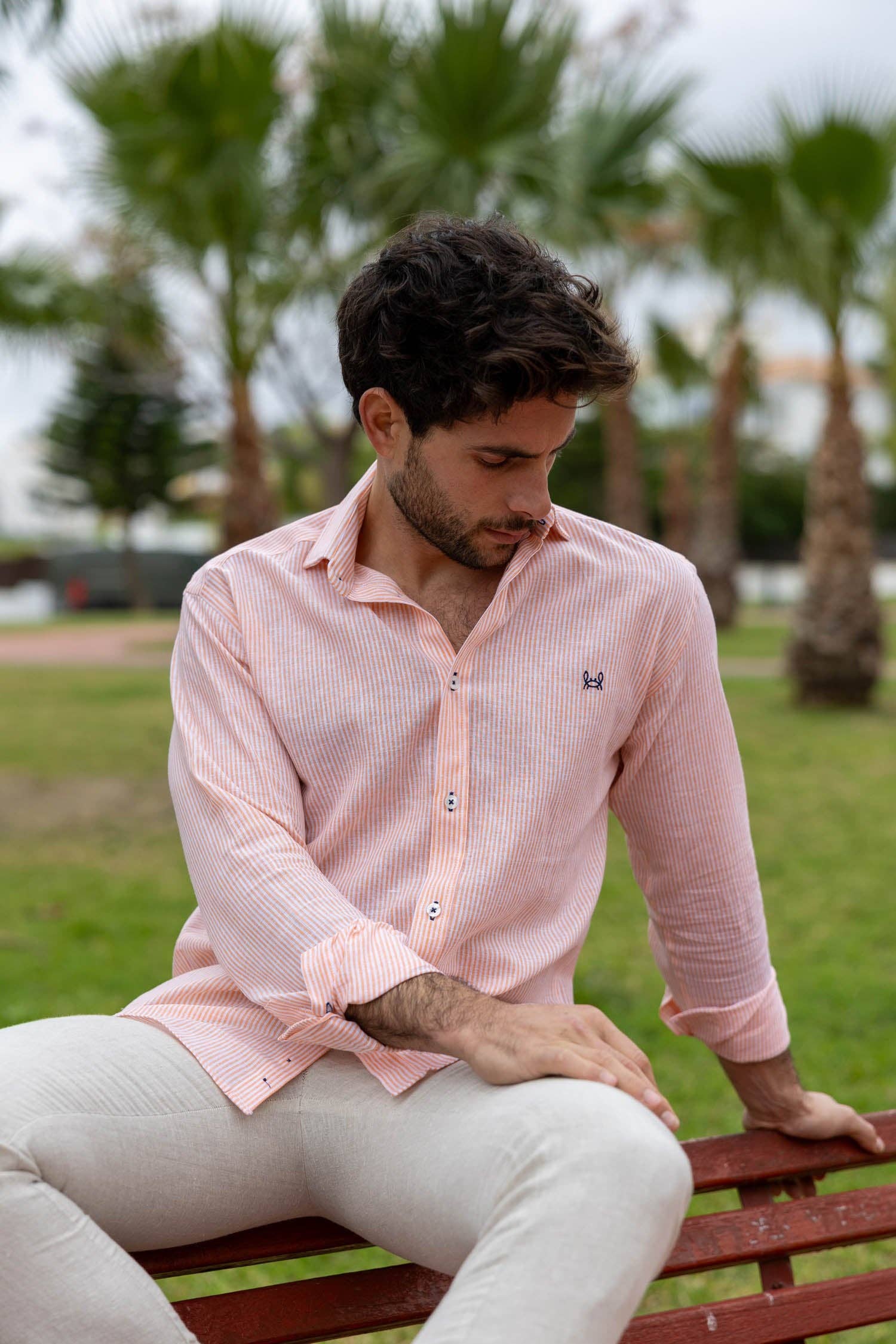 Custi Mikelo: Men's Clothing & Christmas Gifts – wholesale Skjortor – Herr – Linneskjorta Randig Lax | Gijón1