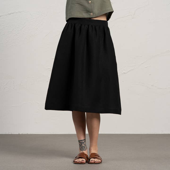 menique - Wholesale Skirt - Women's - Midi Linen Skirt Sophia - Natural 100% Linen A Line Skirt13