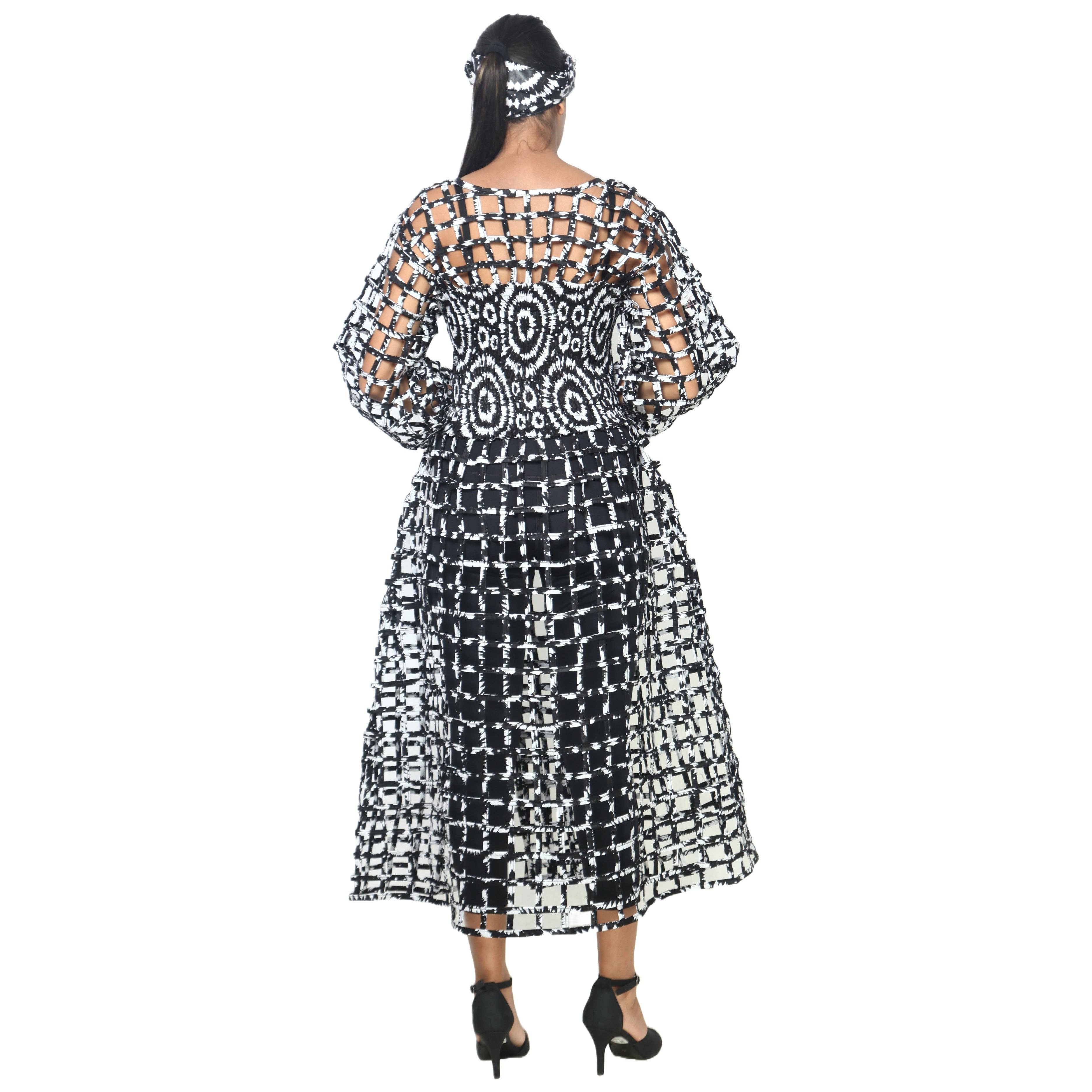 African Stars - Wholesale Dress - Women's - Women's Long Sleeve Smocked Bodice Cage Dress -- FI-ST12217