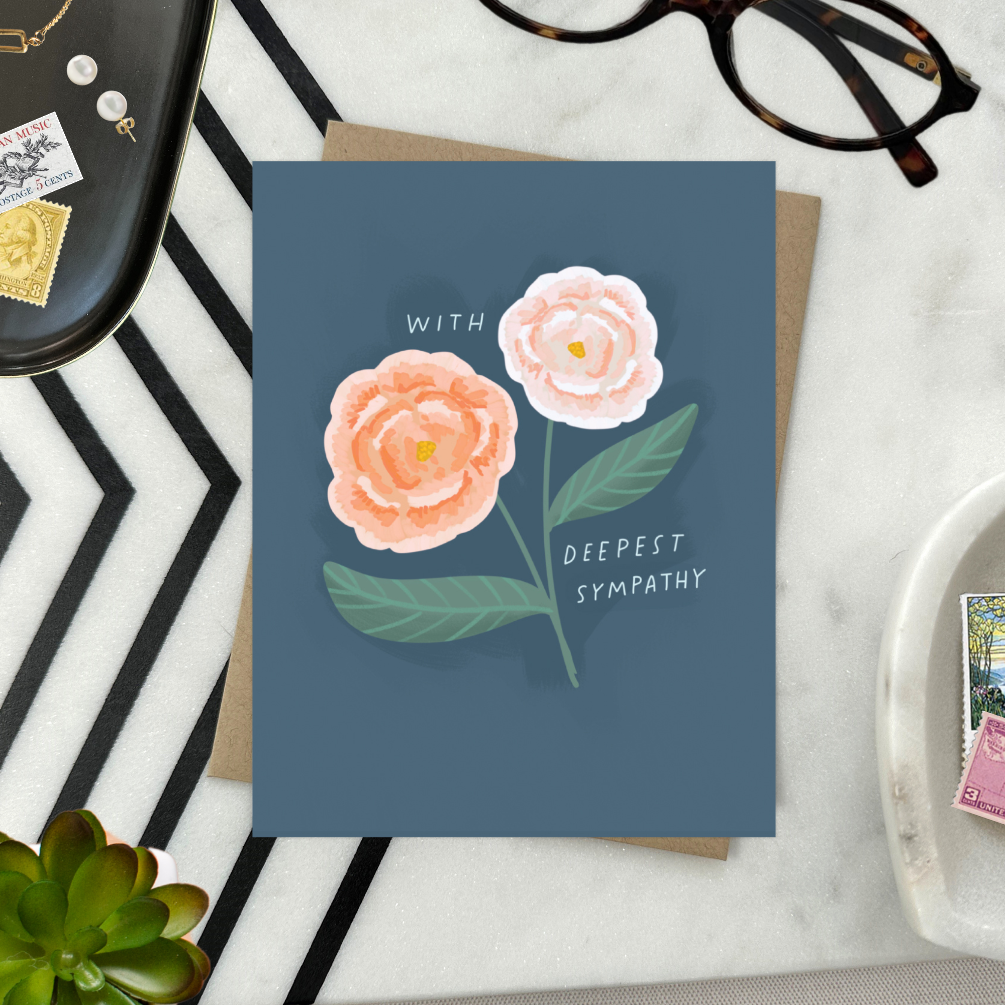 Barone and Co. - Wholesale Sympathy Card - Peach Flowers Sympathy Card5