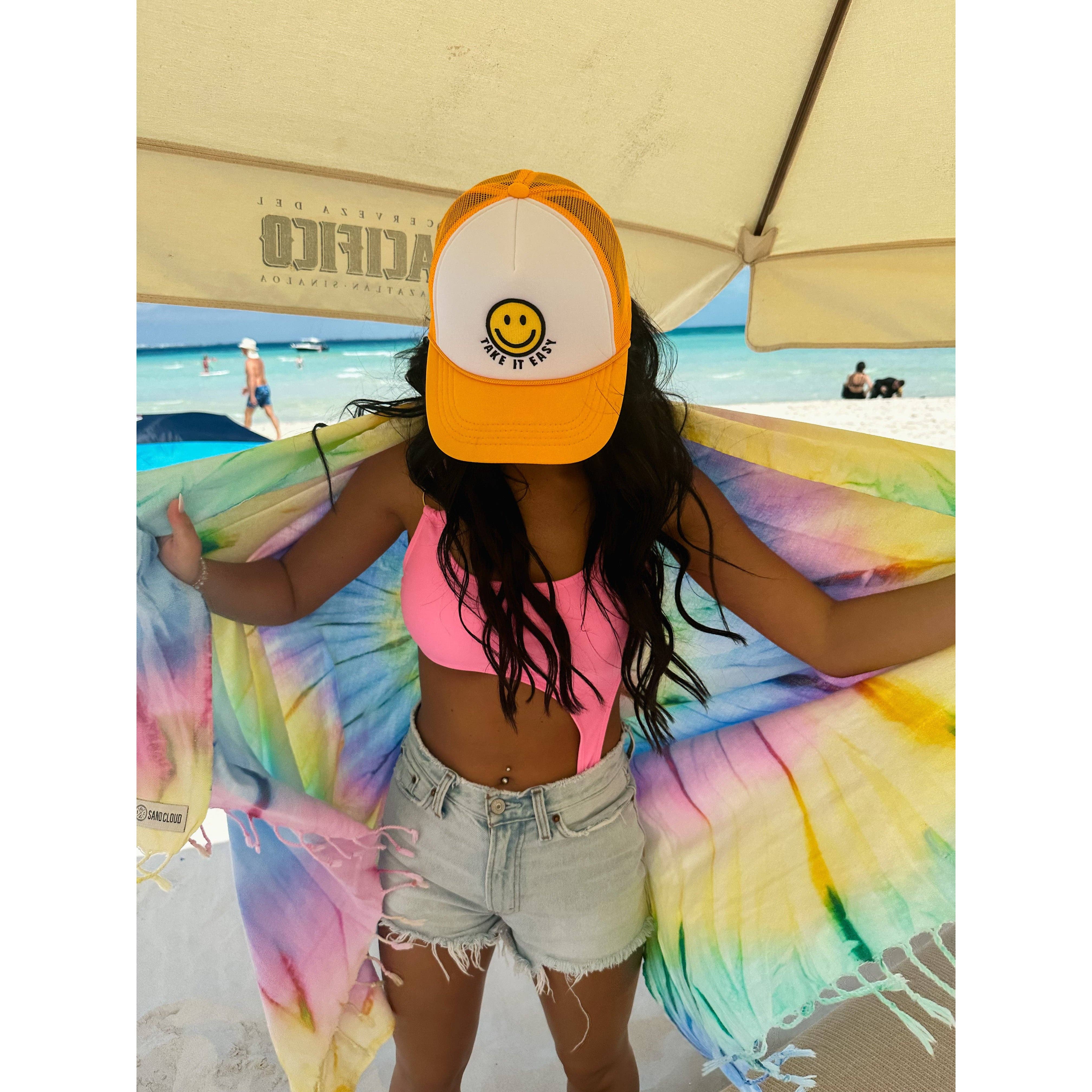 C.C Beanie - Wholesale Trucker Hat - Women's - Take it Easy Smiley Face C.C Trucker Ball Cap TCB018