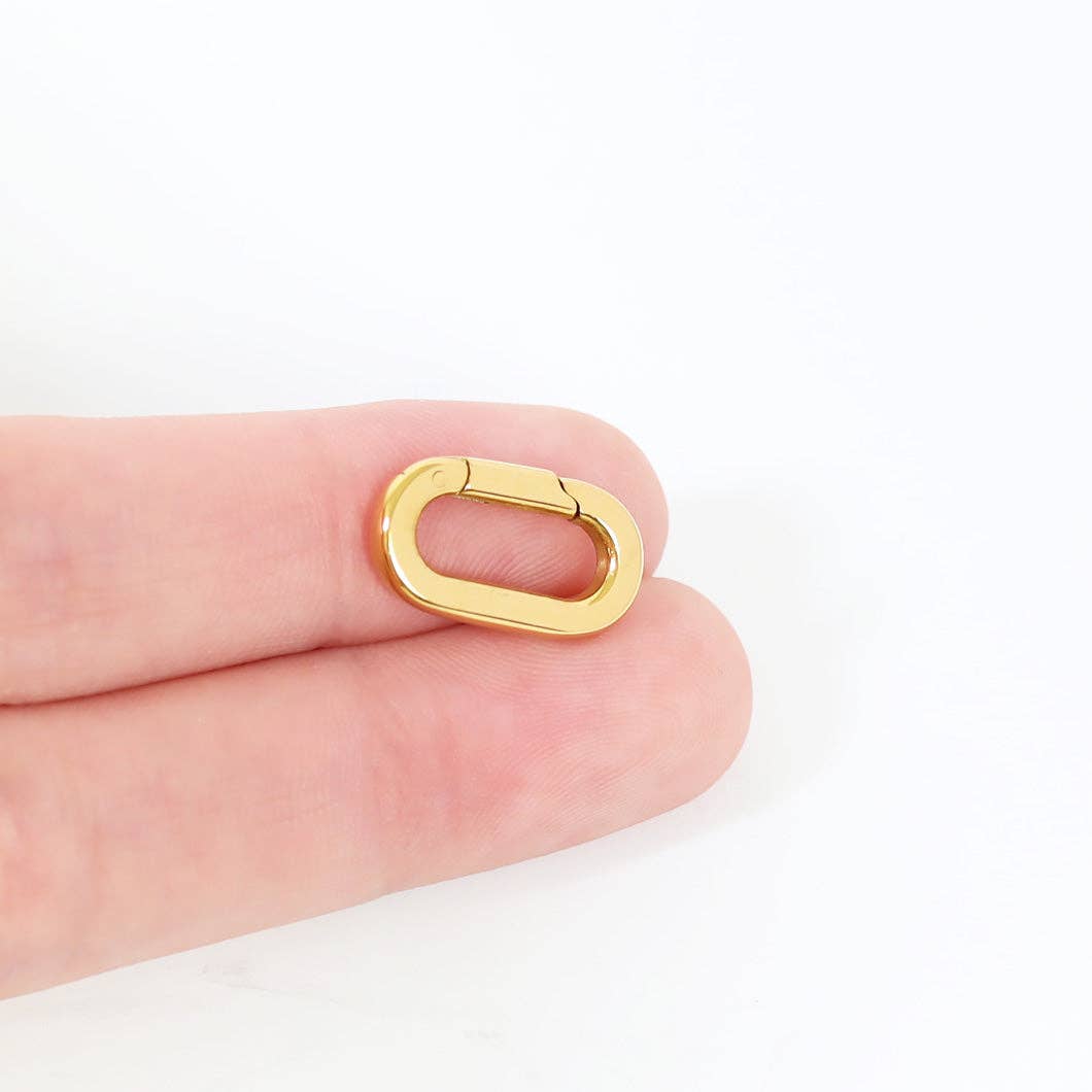 WJW - Wholesale Clasp - 18K Gold PVD Stainless Steel Oval Carabiner / ENC00302