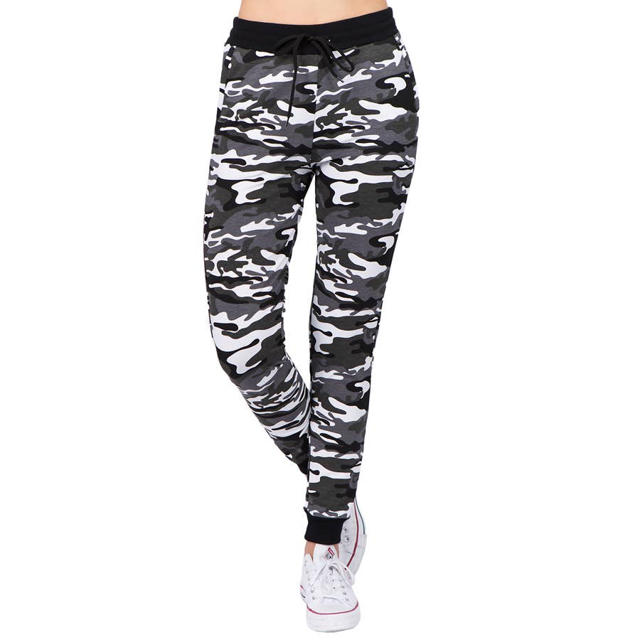 ITZON - Wholesale Athletic Sweatpants/Joggers - Women's - L60S Green and Grey Camo Joggers with Drawstring Camouflage4