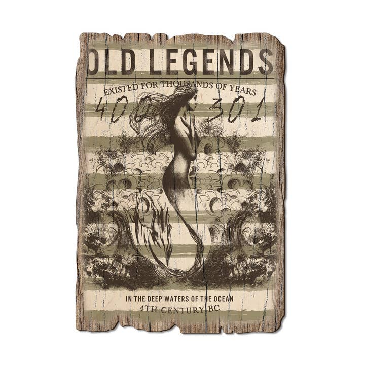 DaydreamHQ - Wholesale Postcard - Old Legends Mermaid - Wood Rustic Beach Postcards & Magnets