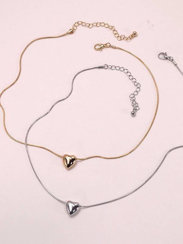 MINI PUFF HEART PENDANT SNAKE CHAIN NECKLACE | 80N503 for wholesale by JOSSLYN by wall to wall