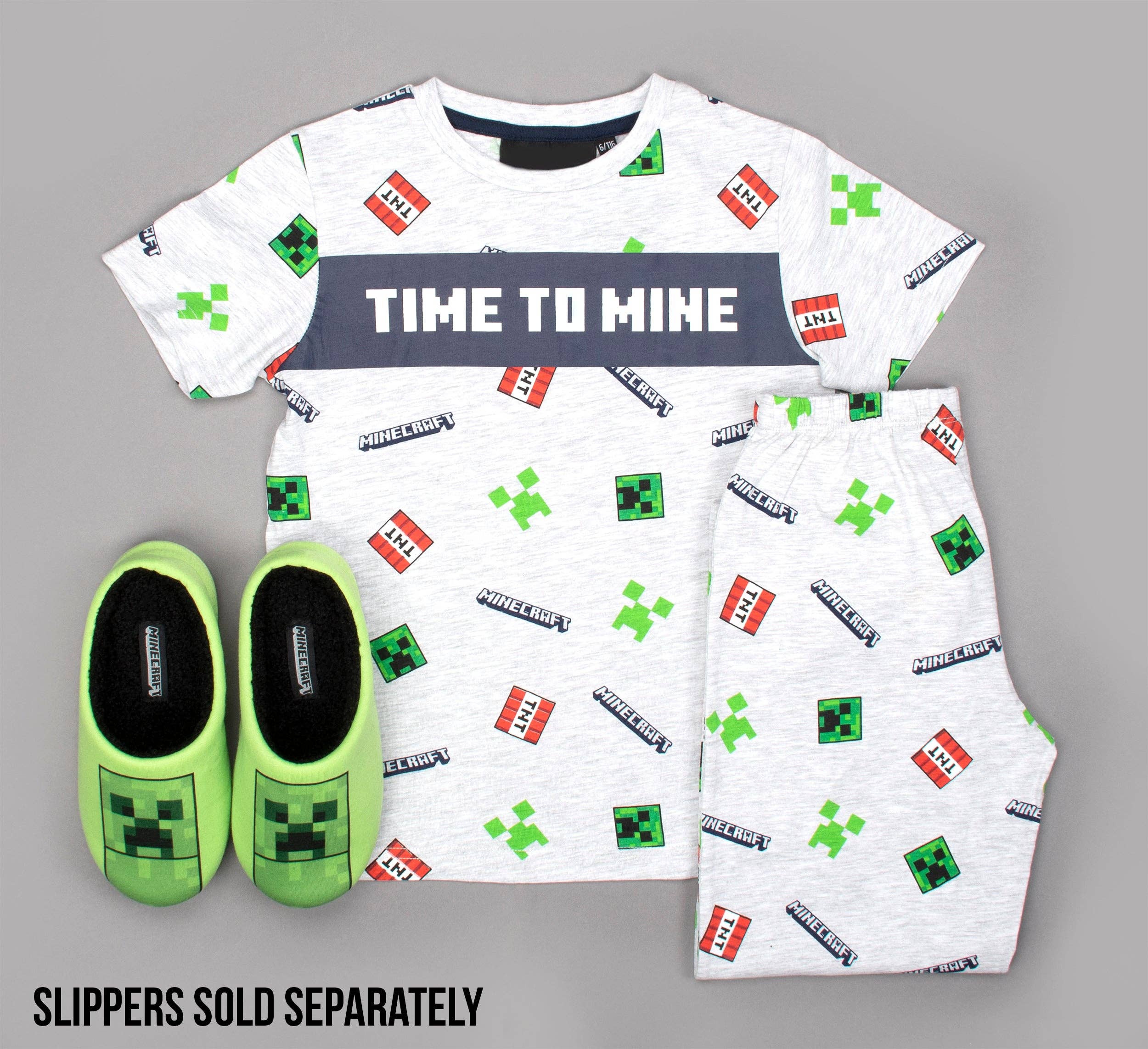 Fringoo Group Ltd – Engroshandel Pyjamasæt - Børn – Minecraft Pyjamas Kortærmet - 'Time to Mine' Grå3