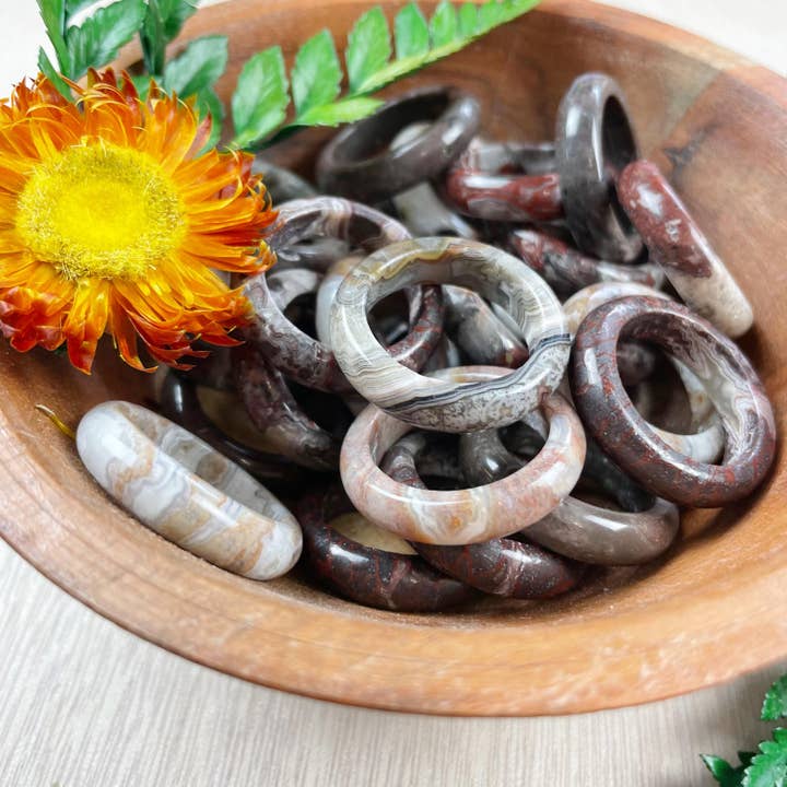 Mexican Crazy Lace Agate 6mm Band Ring for wholesale by Ewelina Pas Jewelry