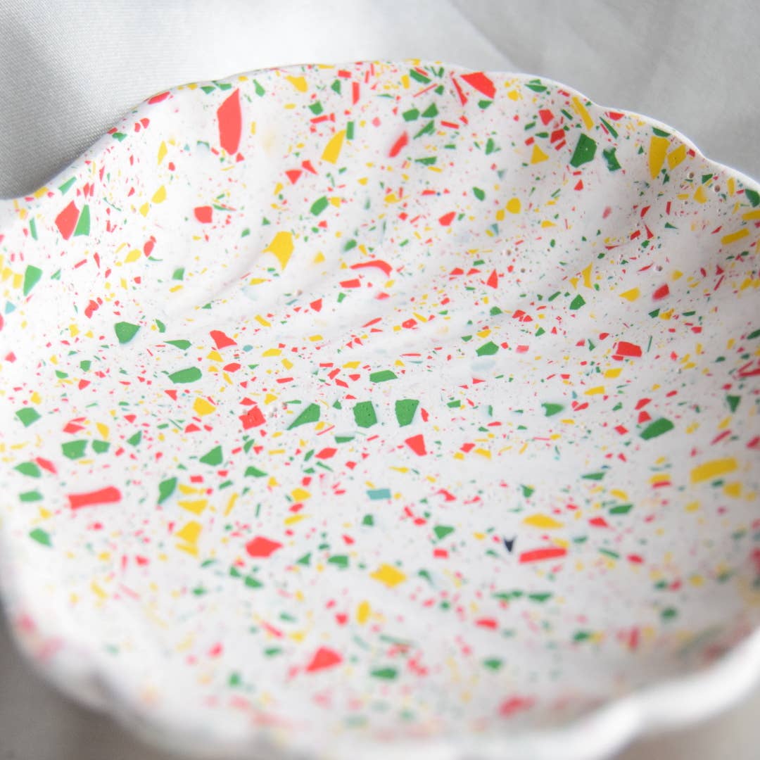 Fox and Bunny Rise – wholesale Jewellery dish – Bright Terrazzo Neve Jesmonite Shell Dish3