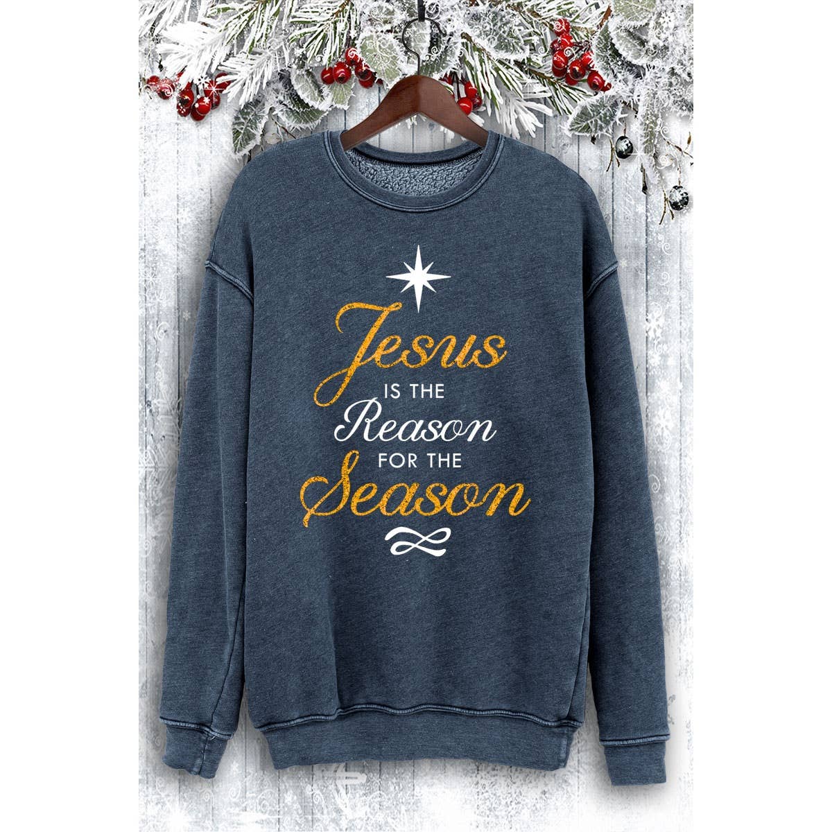 HRTandLUV – Großhandel Sweatshirt mit Grafikdruck – Damen – MINERAL SWEATSHIRTS MIT GLITZERMOTIV VON JESUS SEASON1