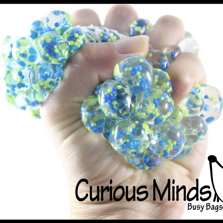 Curious Minds Toys – Engroshandel Fidget - Børn – 1 Konfetti Gel Fyldt Mesh Net Blob Ball - Squishy Fidget4