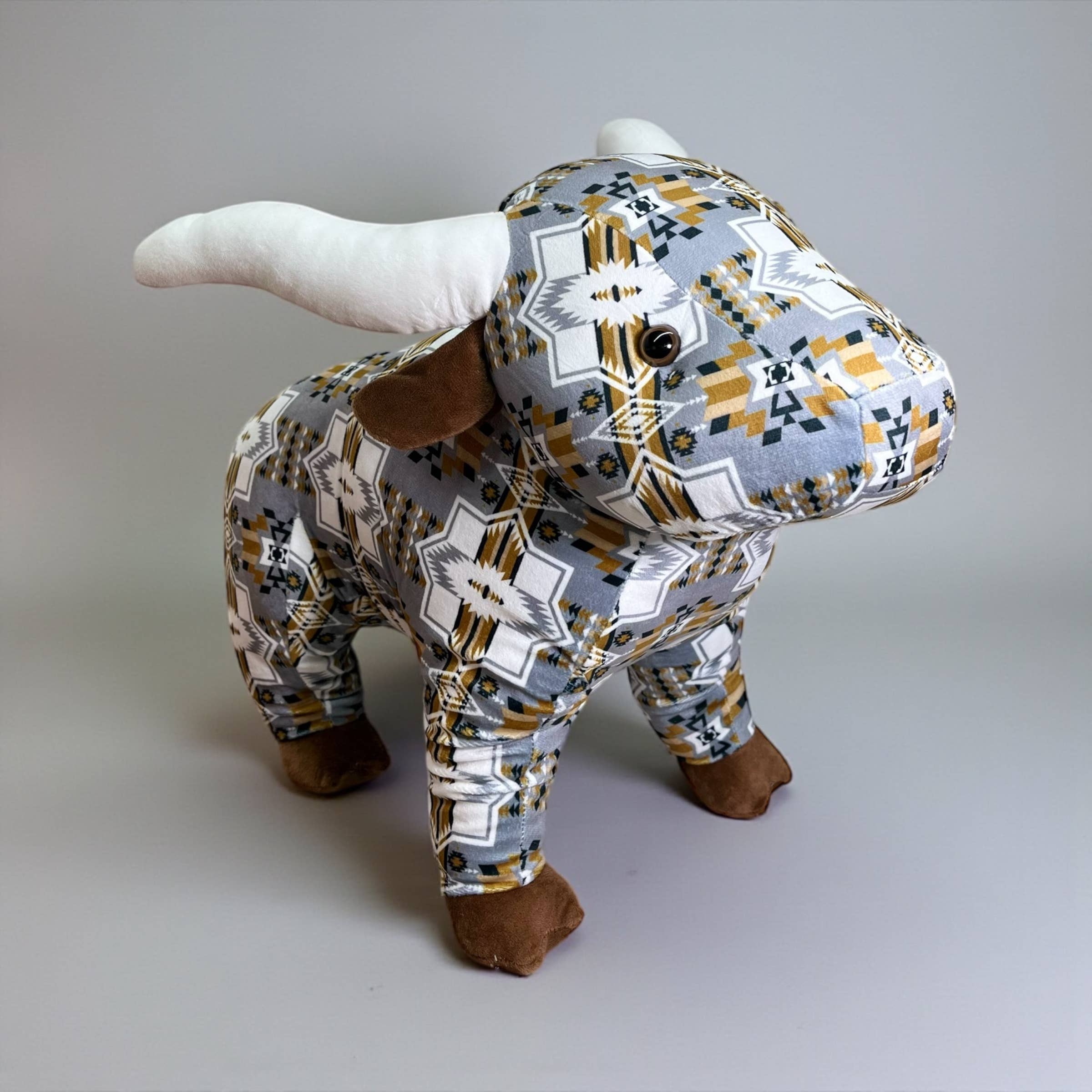 Western Linens - Wholesale Stuffed/Plush Toy - Kids & Baby - Large farm pal - orange Aztec longhorn