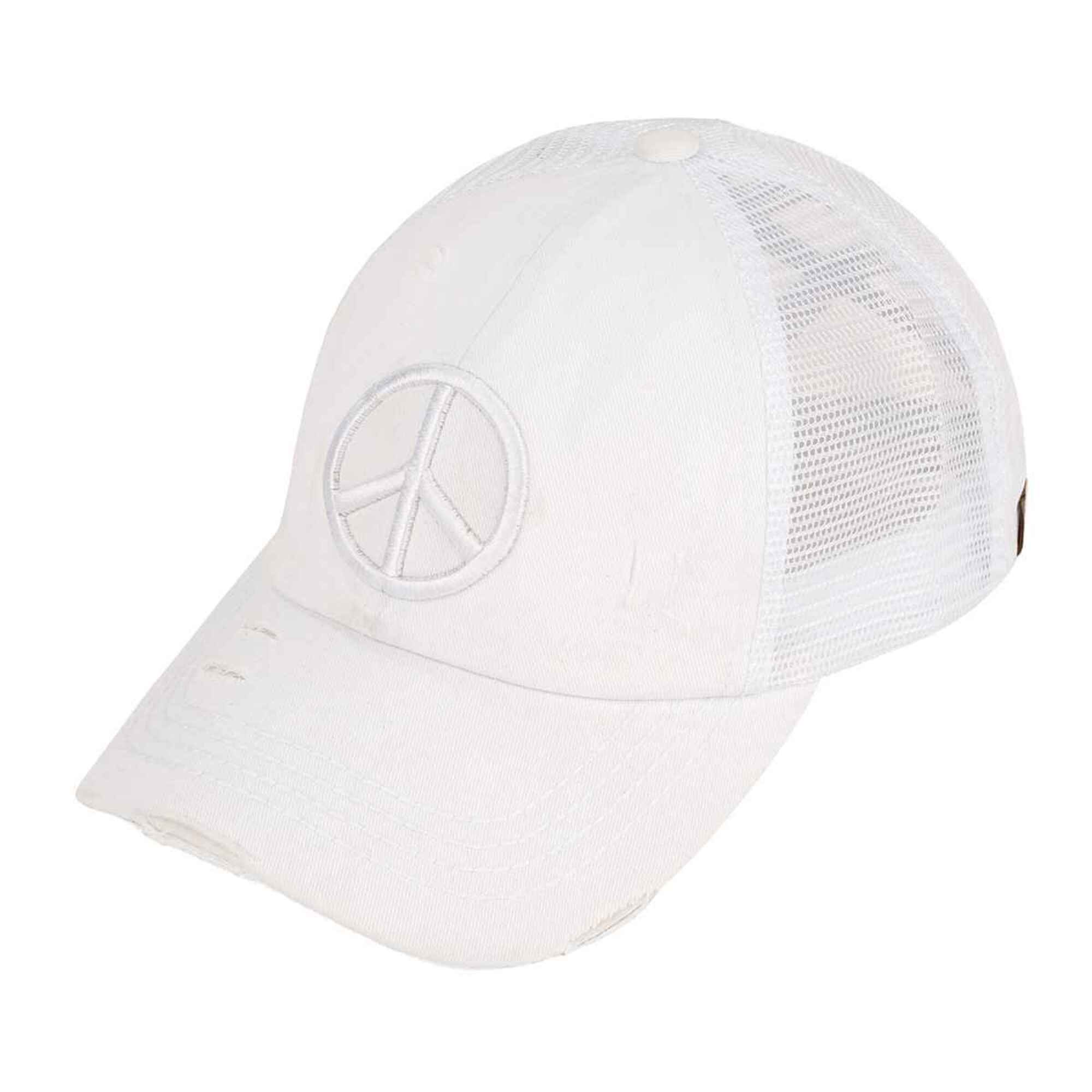 MiMi Wholesale - Wholesale Ponytail Cap - Women's - BT1017 Distressed Embroidered Peace Sign Cross Cross High Pony Baseball Cap11