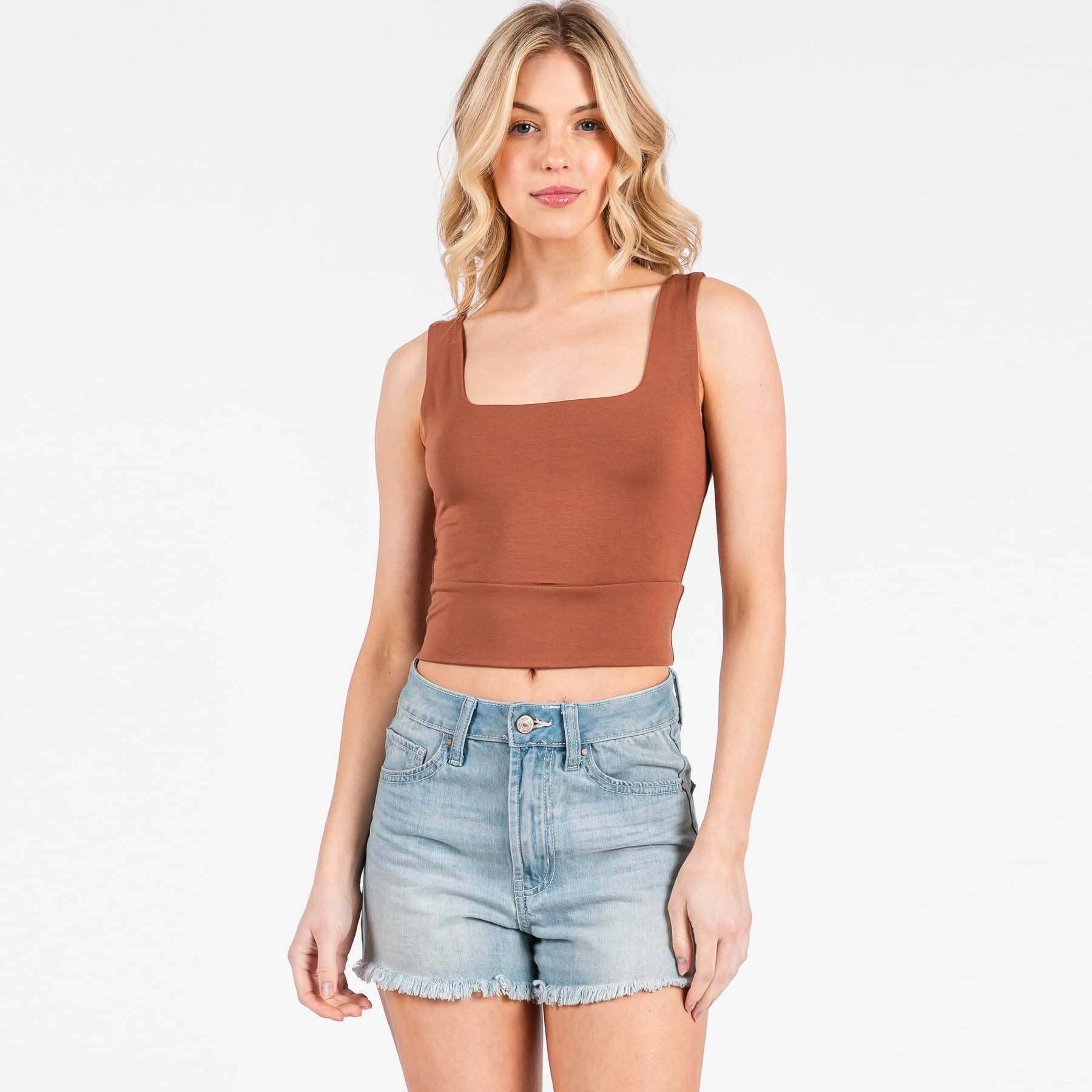 Final Touch - Wholesale Knit Top - Women's - Square Neck Fitted Crop Top - T1685961