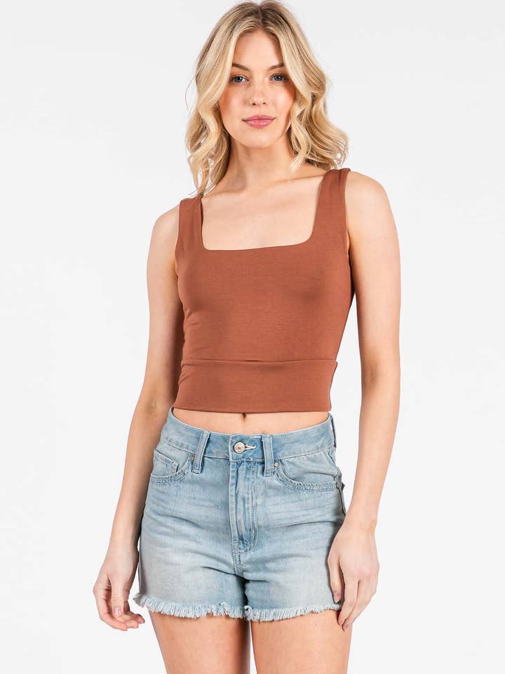Final Touch - Wholesale Knit Top - Women's - Square Neck Fitted Crop Top - T1685961