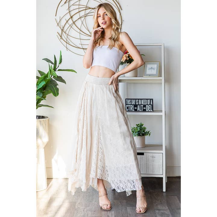 Oli&Hali - Wholesale Skirt - Women's - CHIFFON LACE MIXED OVERLAY A-LINE MIDI SKIRT8