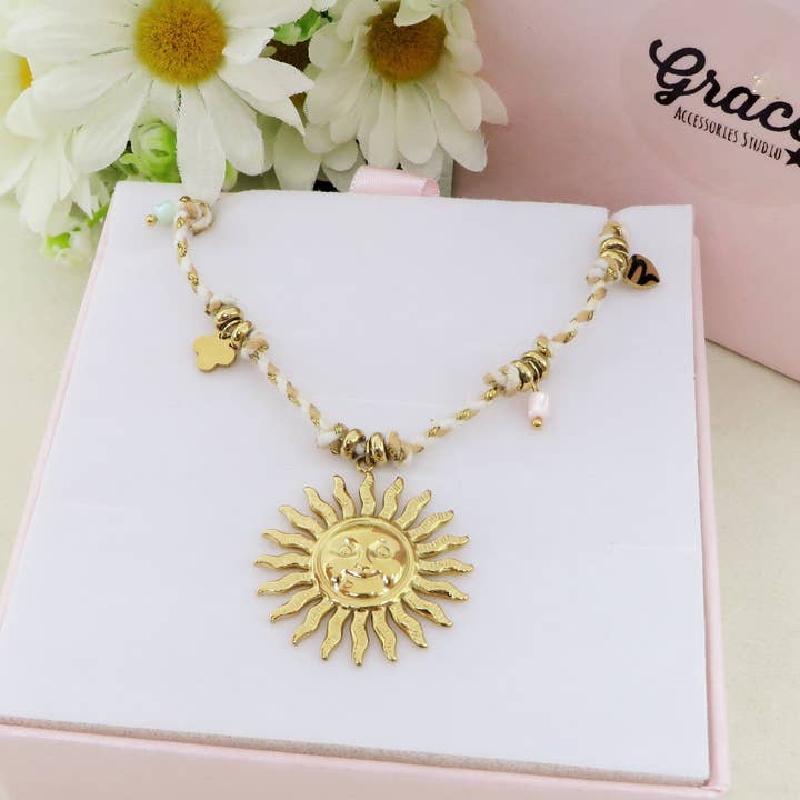 Daemon srls – Großhandel Kette mit Anhänger/Charm – SOLEA COLLANA - EDELSTAHL - Geflochtene Halskette mit Sonne und Edelsteinen5