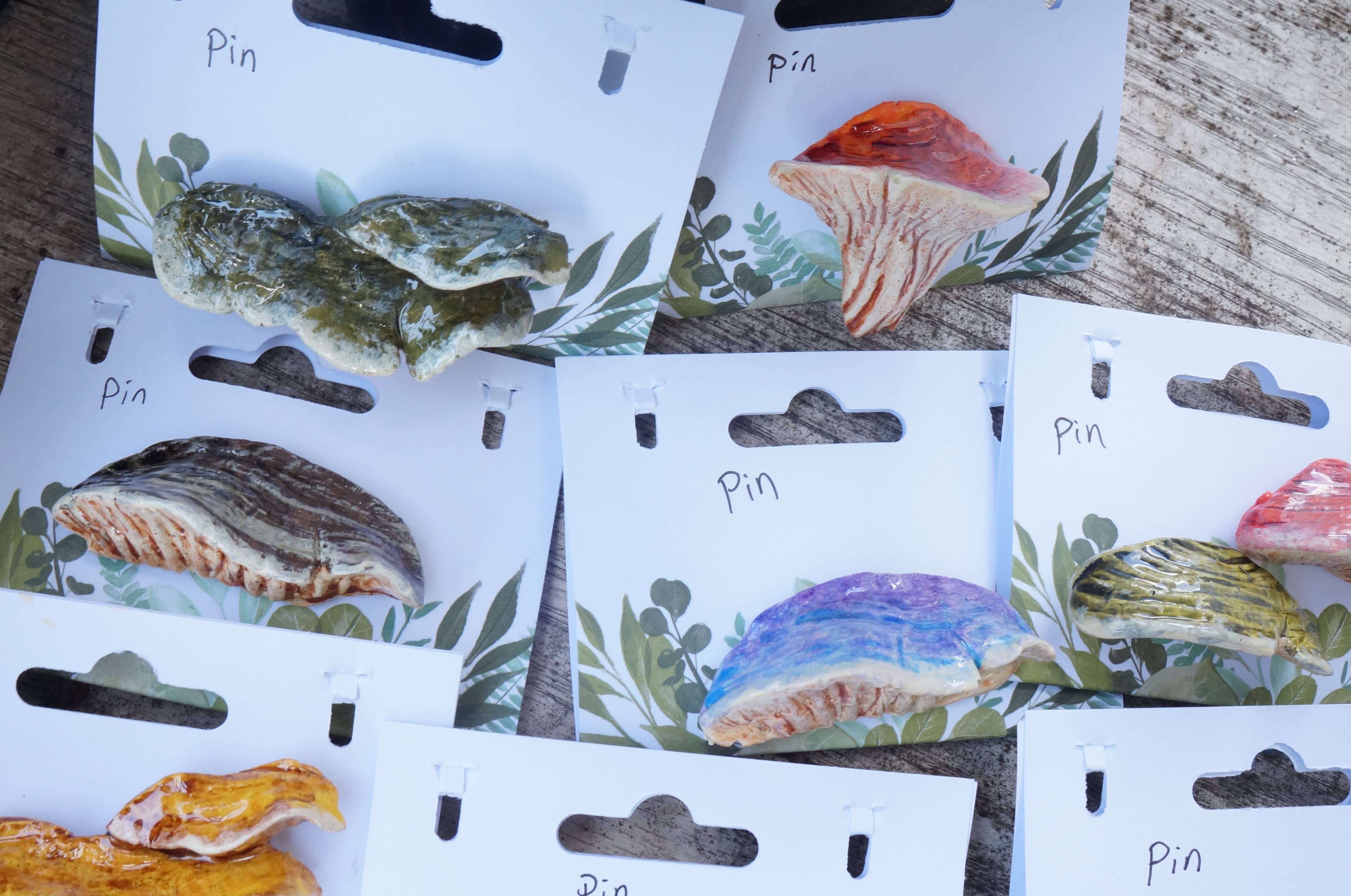 Goblin Grimm Gifts - Wholesale Lapel Pin/Button - Hand sculpted Shelf Mushroom Pins4