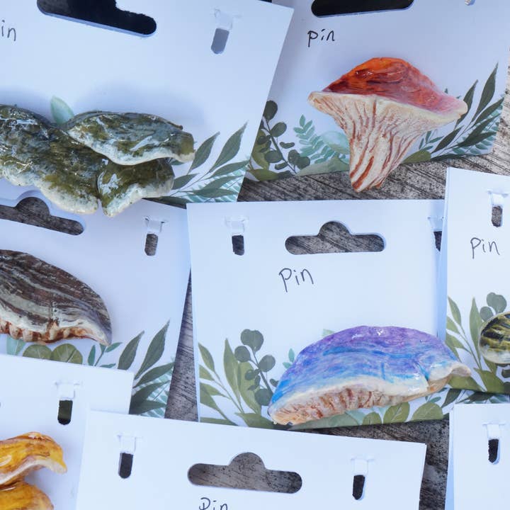 Goblin Grimm Gifts - Wholesale Lapel Pin/Button - Hand sculpted Shelf Mushroom Pins4