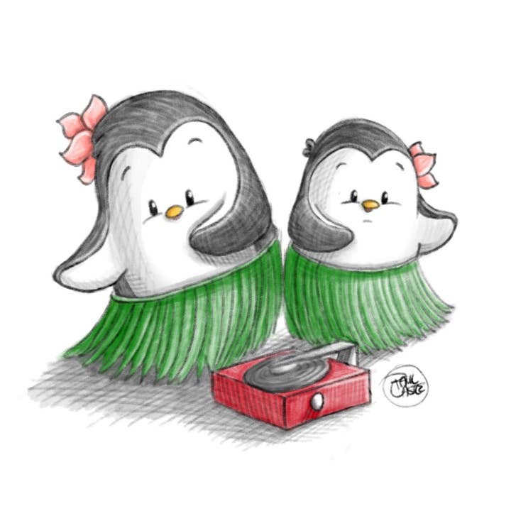 Hula 'Guins - Art Print for wholesale by Paul Castle Studio