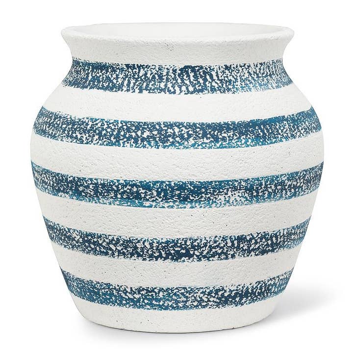Macetero Grande con Rayas - Blanco y Azul - 21,5 cm de Alto para venta al por mayor de Abbott