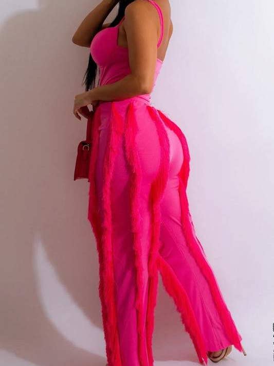 set di pantaloni con frange a righe per la vendita all'ingrosso da parte di Queen Fashion