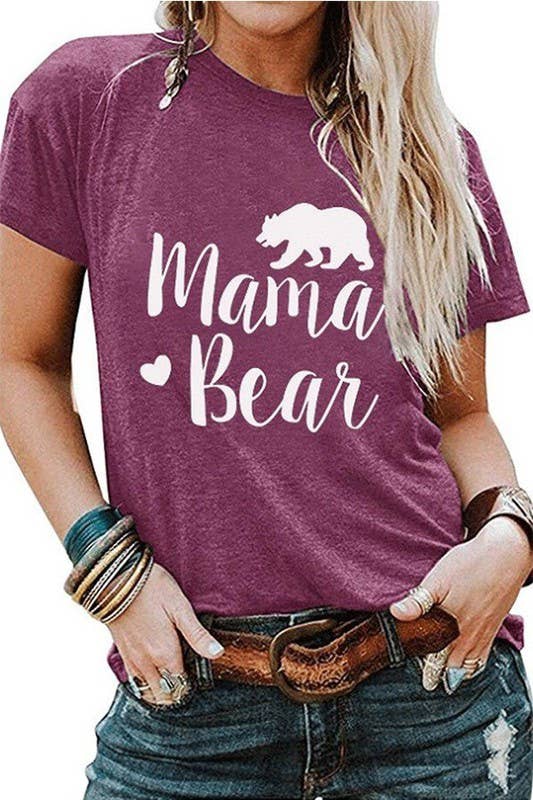 Suzie Q USA – wholesale Screen printed t-shirt – Women′s – MAMA BEAR Printed Round Neck Short Sleeve T-Shirt5