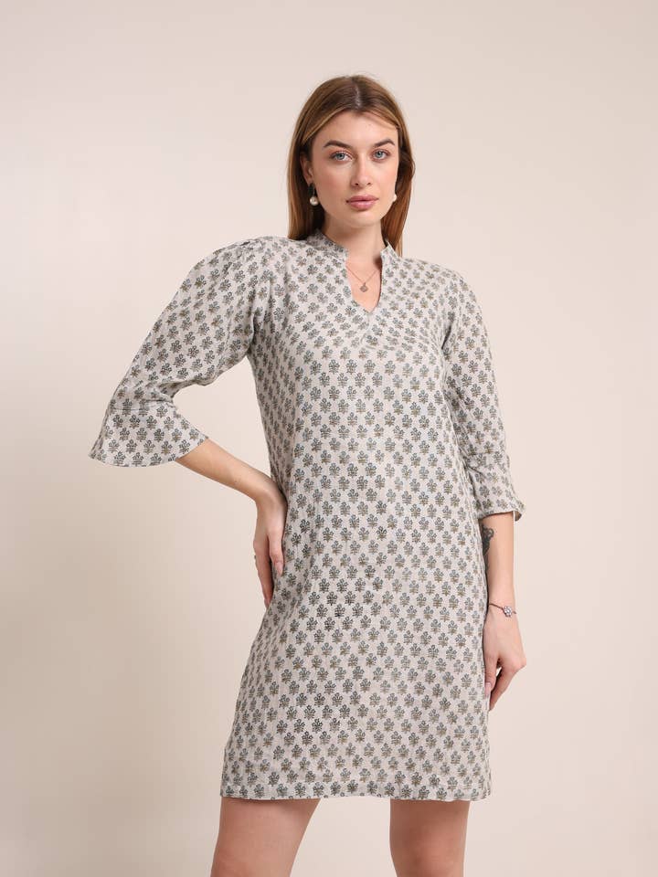 Linen Floral Block Printed One Pieces Dress for wholesale by Fabthread