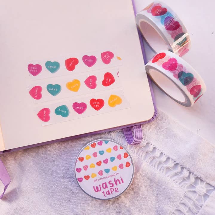 Full Bloom and Co. - Vente Rubans adhésifs Washi - Ruban adhésif Washi Candy Hearts pour la Saint-Valentin - Papeterie Hard Candy2