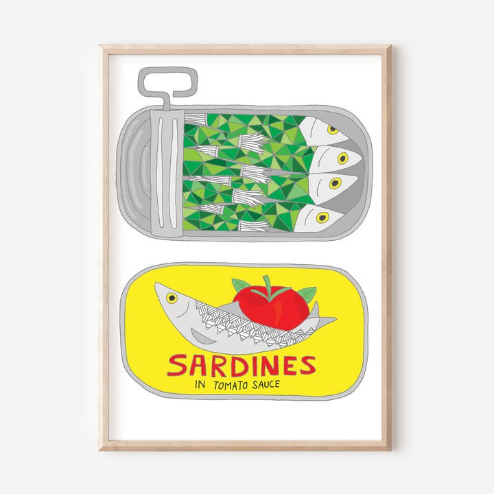 Sardines Art Print | Quirky Kitchen Wall Decor | Foodie Gift for wholesale by You've Got Pen On Your Face