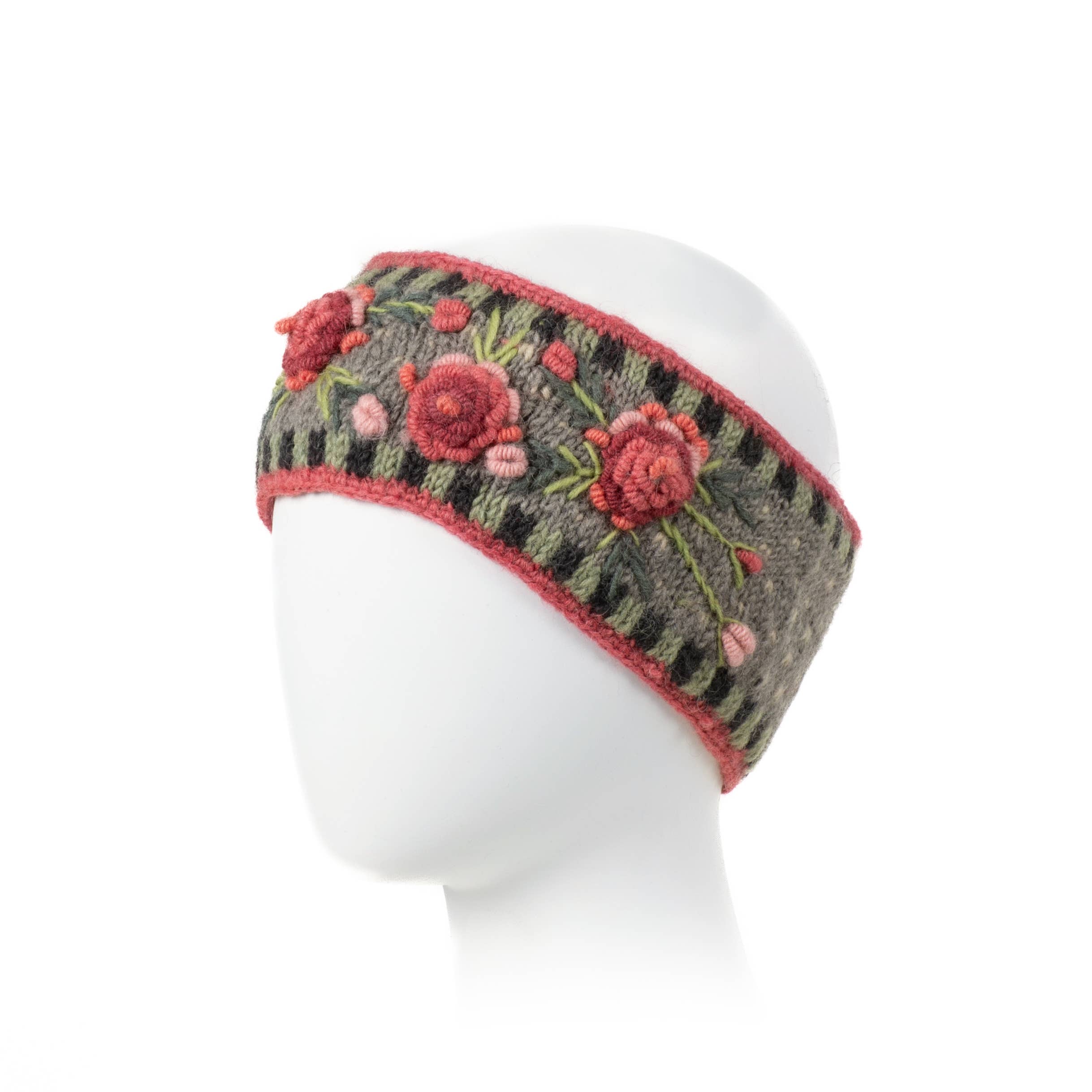 Lost Horizons Knitwear – Ships from USA - Wholesale Fashion Headband - Women's - Aubrey Headband - Hand Knit Wool Floral Embroidery0