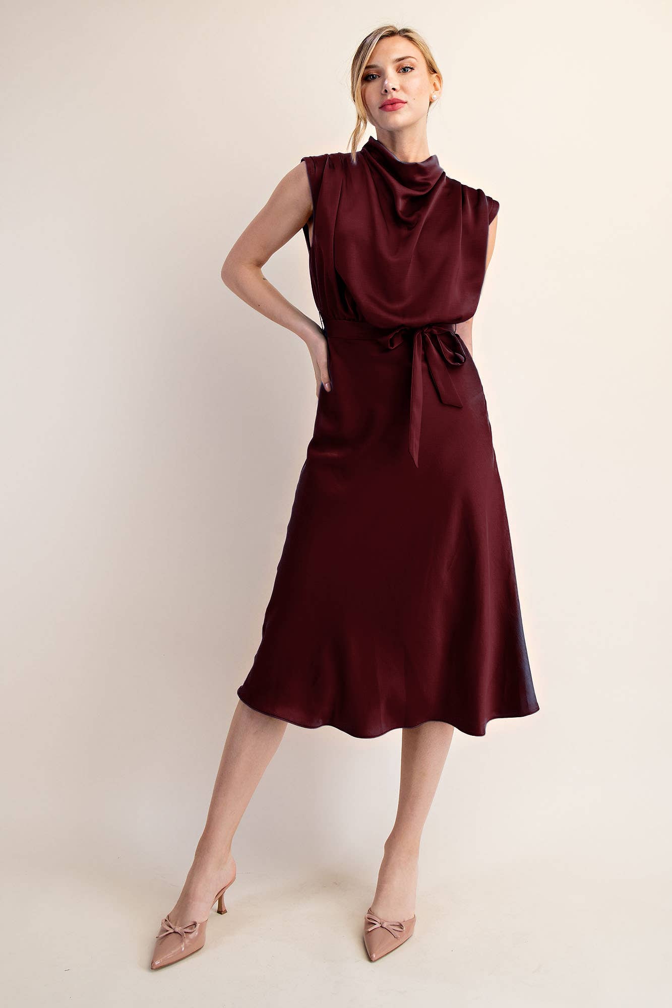 Glam - Wholesale Dress - Women's - Cowl Neck Midi Dress14
