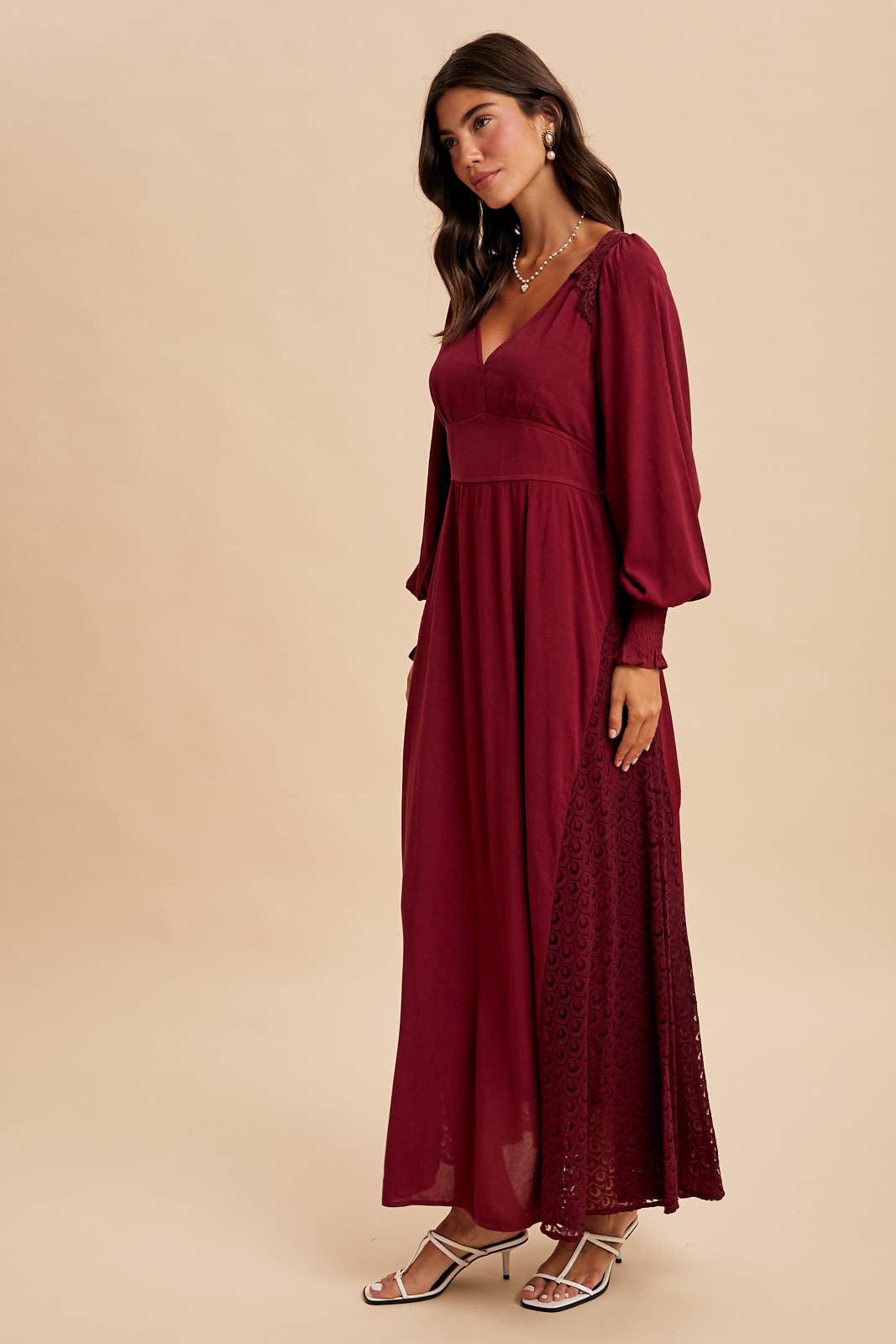 In Loom - Wholesale Dress - Women's - LACE PANEL V NECK MAXI DRESS1