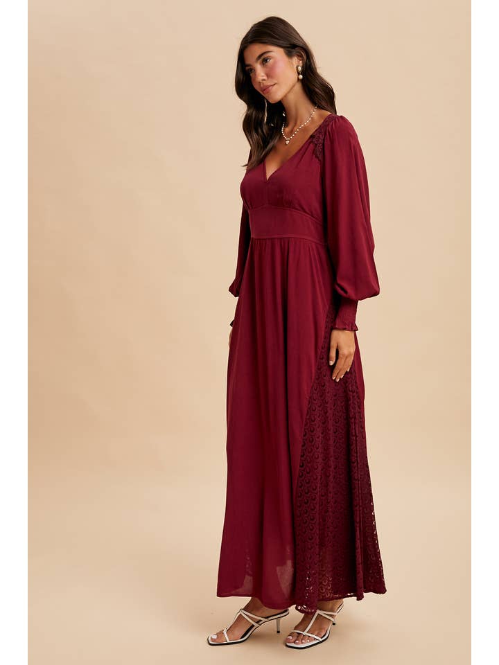 In Loom - Wholesale Dress - Women's - LACE PANEL V NECK MAXI DRESS1