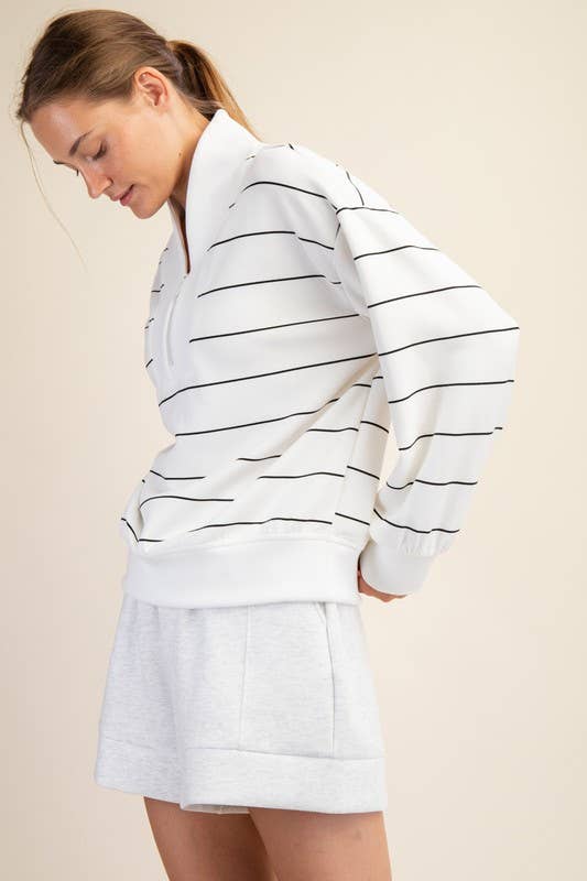 Sunday Morning - Wholesale Jacket - Women's - J0332PL37 PLUS STRIPE V-NECK MODAL POLY SPAN SCUBA JACKET 33