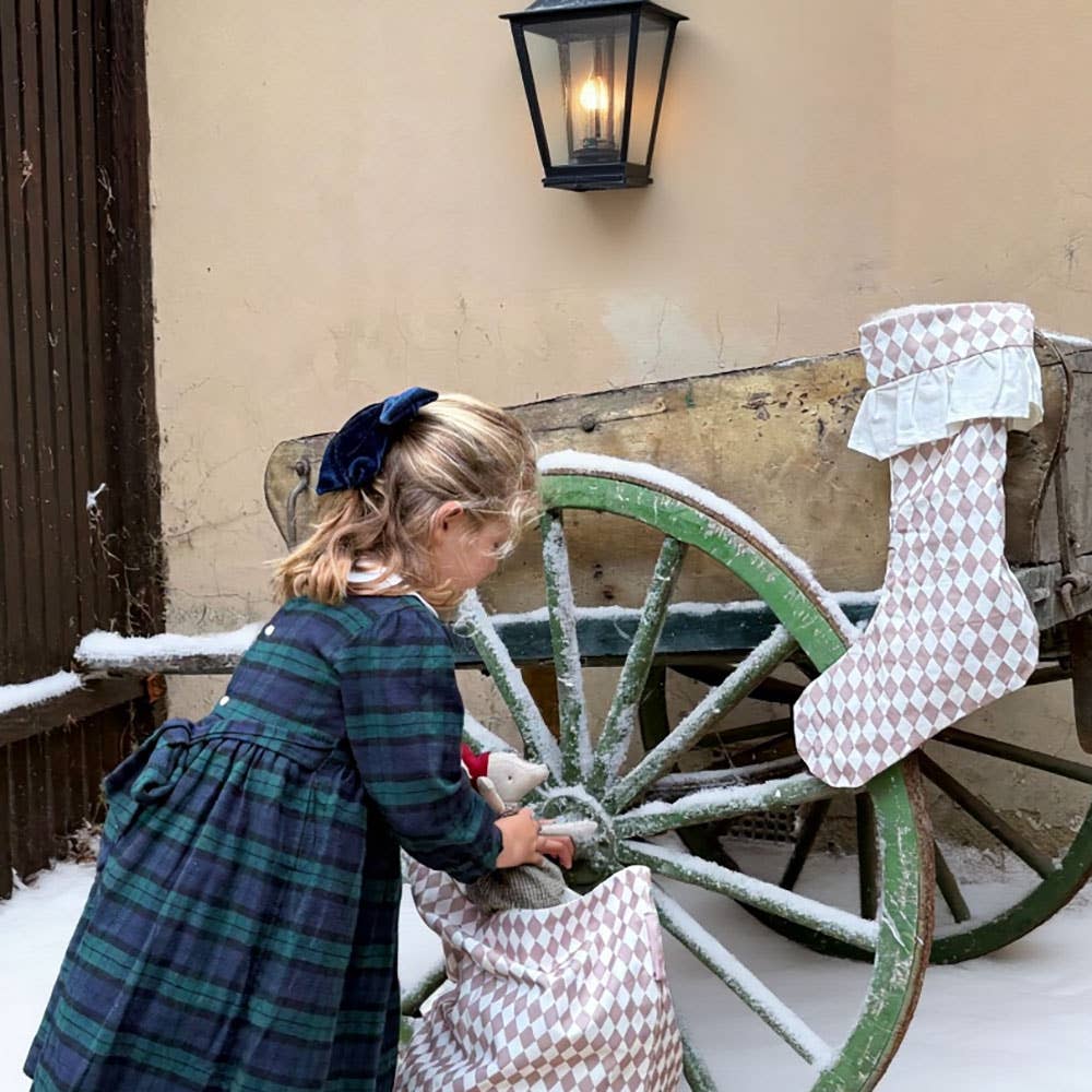 Harlequin Santa Sack - Chestnut Spice for wholesale on Faire1