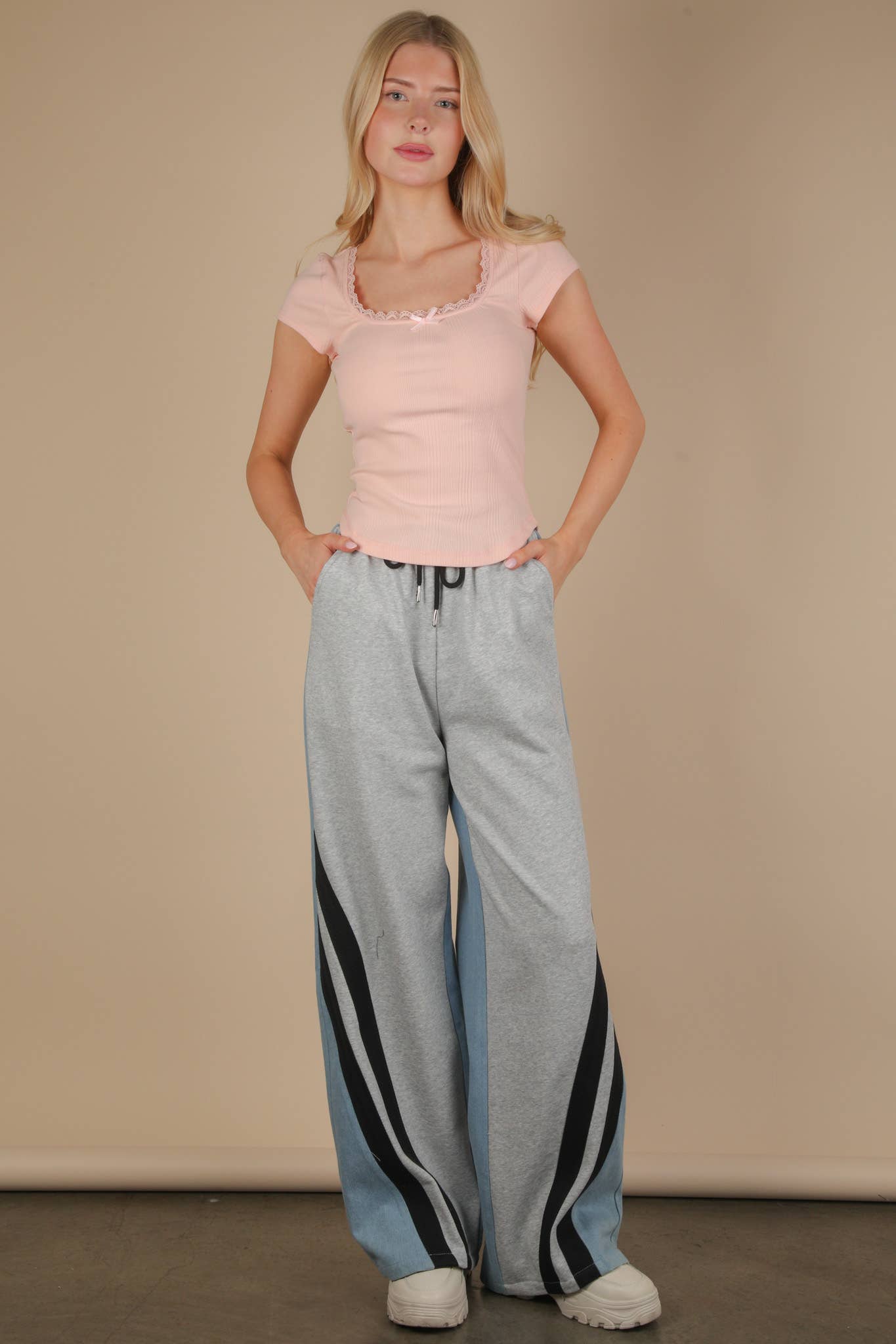 VERY J - Vente Haut en maille – femme - NT12169-Haut en maille côtelée avec dentelle et nœud14