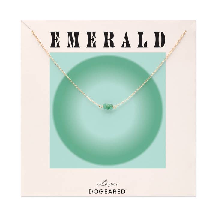 May birthstone three gem necklace with faceted emeralds for wholesale by Dogeared