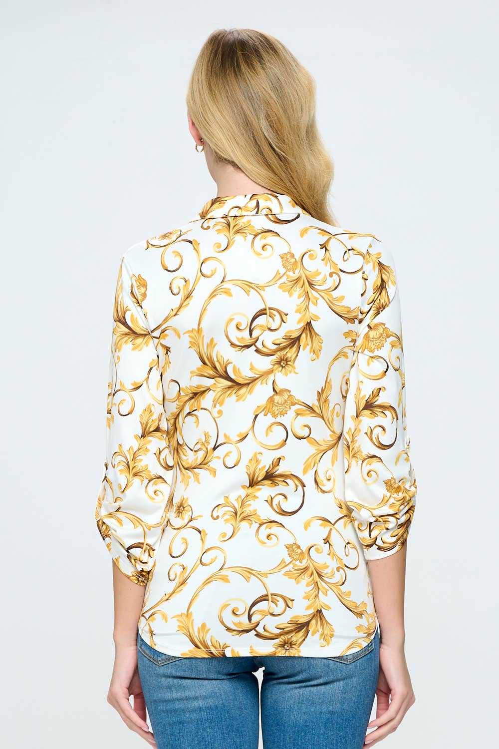 DNA Couture - Wholesale Blouse - Women's - Printed Knit Blouse with Zipper Detail2