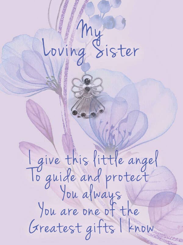 My Loving Sister: Poem Card with angel pin for wholesale by Angel Sayings