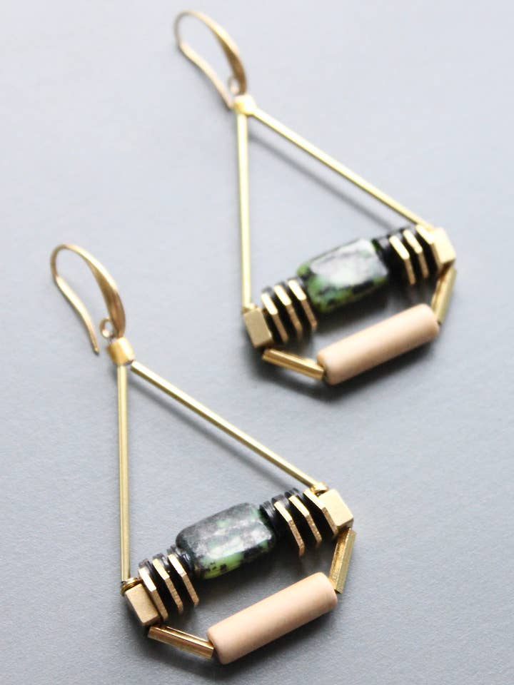 HYLE63 Glass and jasper artdeco earrings for wholesale by David Aubrey Jewelry