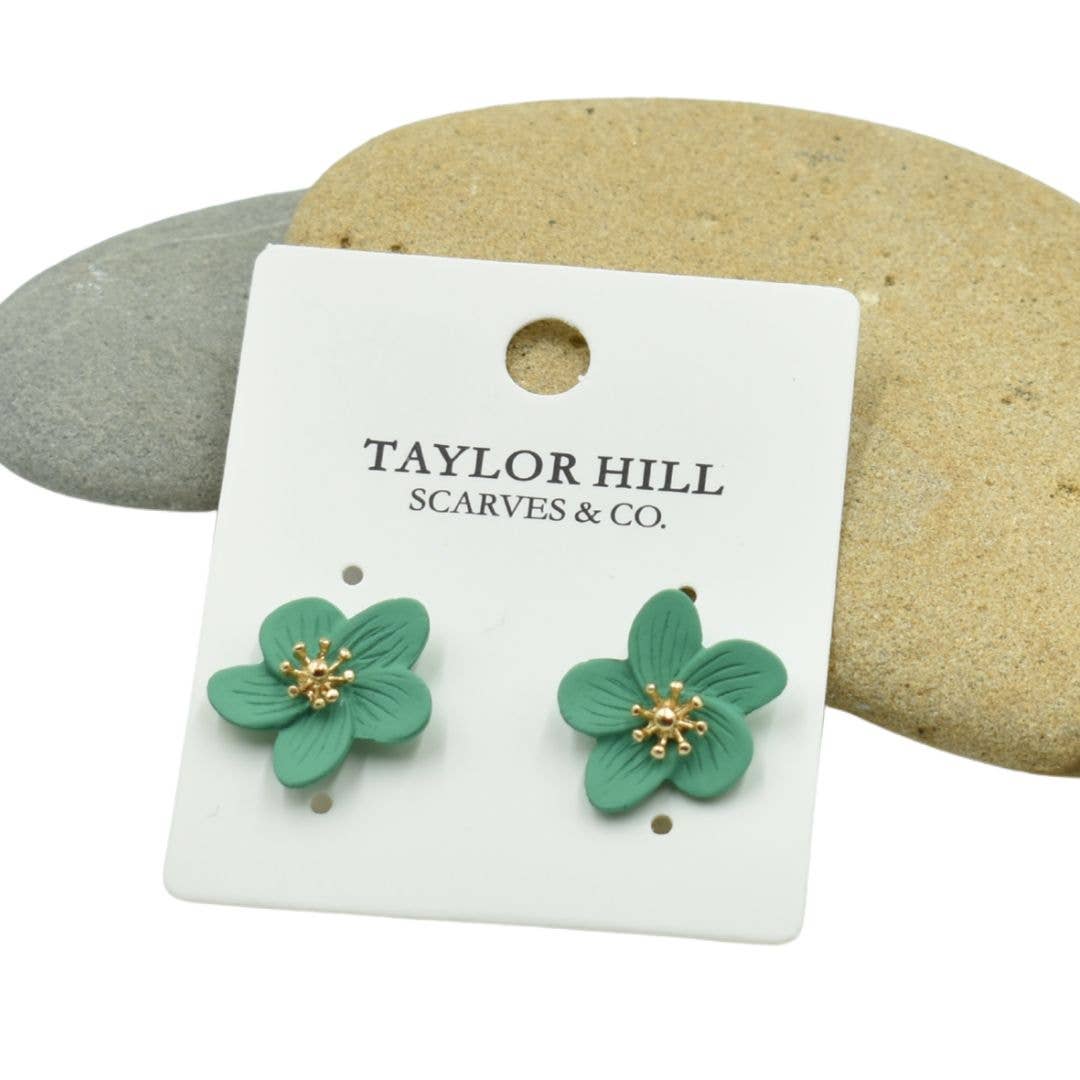 Taylor Hill Scarves & Co - Wholesale Stud/post earrings - THSE1072: Bright Teal: Flower Petals Earrings5