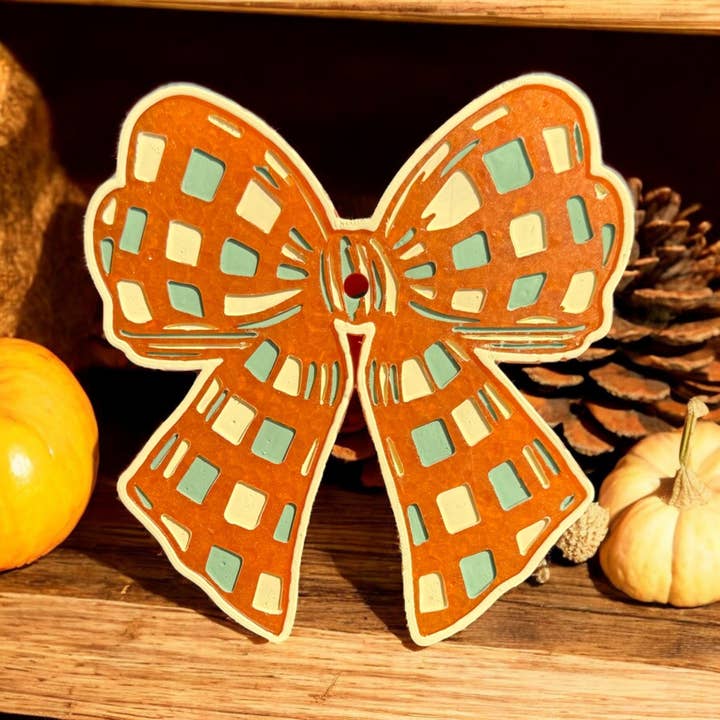 Checkered Fall Bow Freshie for wholesale by Bug and Bean Freshies