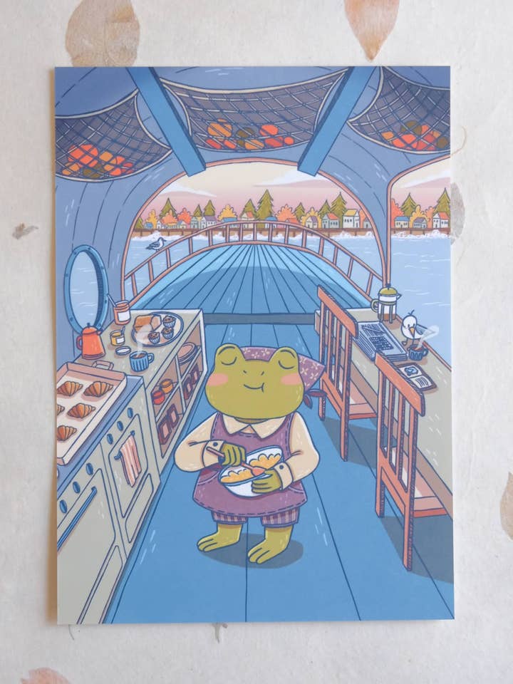 Bakery Boat Postcard Art Print for wholesale by Justine Gilbuena