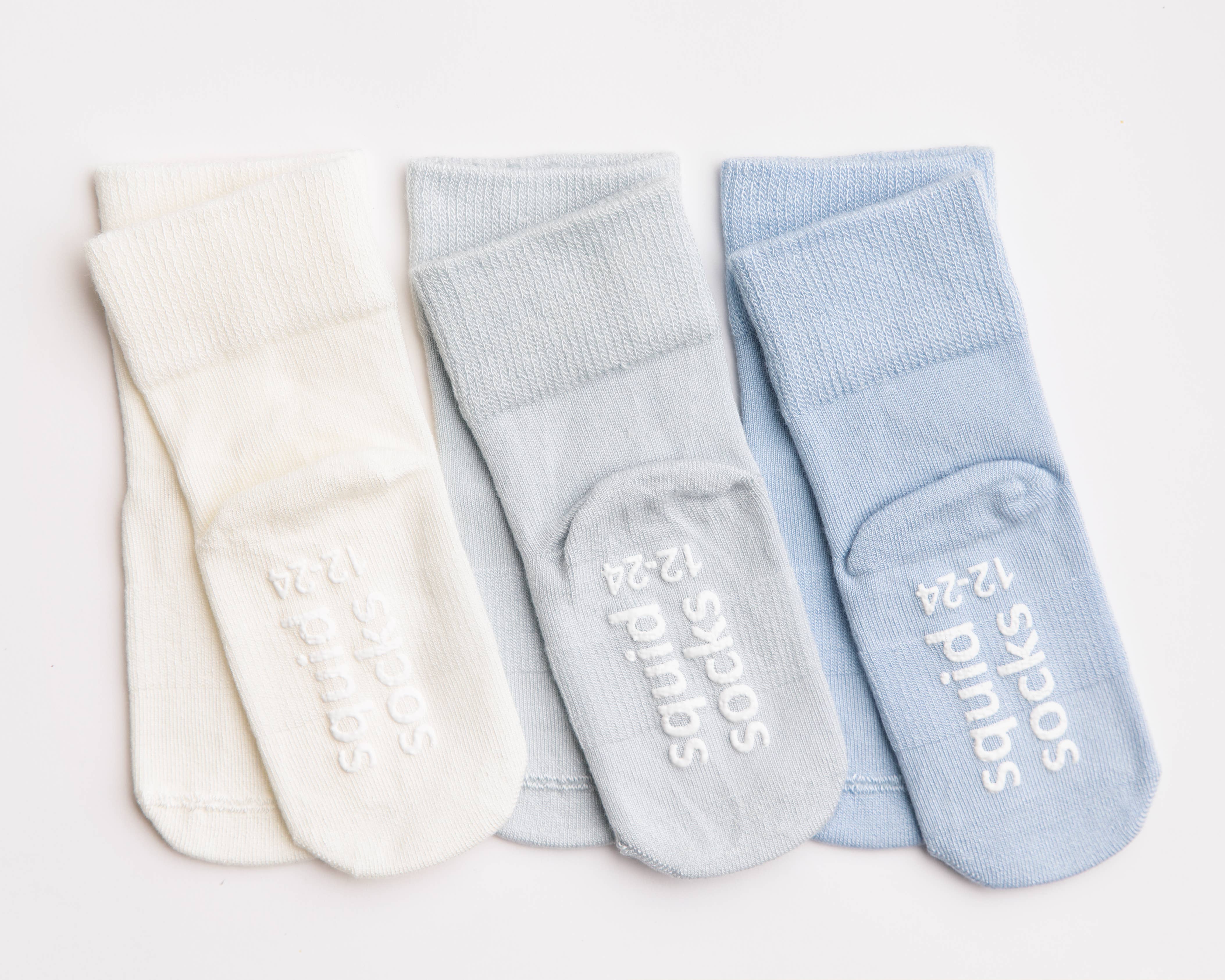 squid socks – Engroshandel Sokker - Baby – Casen - Skridsikre babysokker i elfenben, pudder og babyblå 3