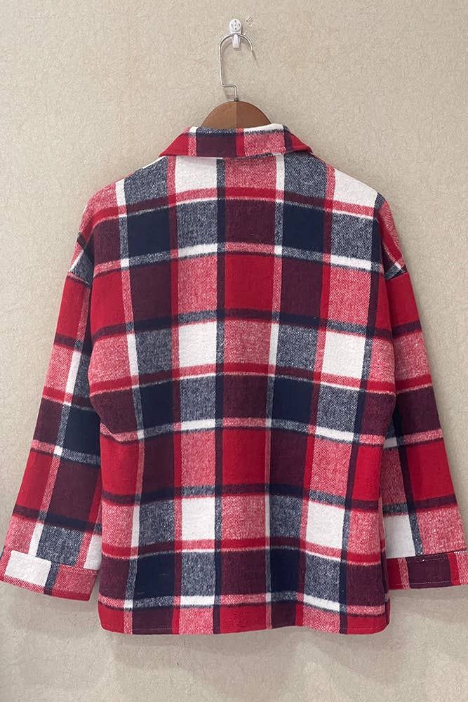 Red Plaid Flannel Shacket Jacket Women XC1238-R1 for wholesale on Faire4