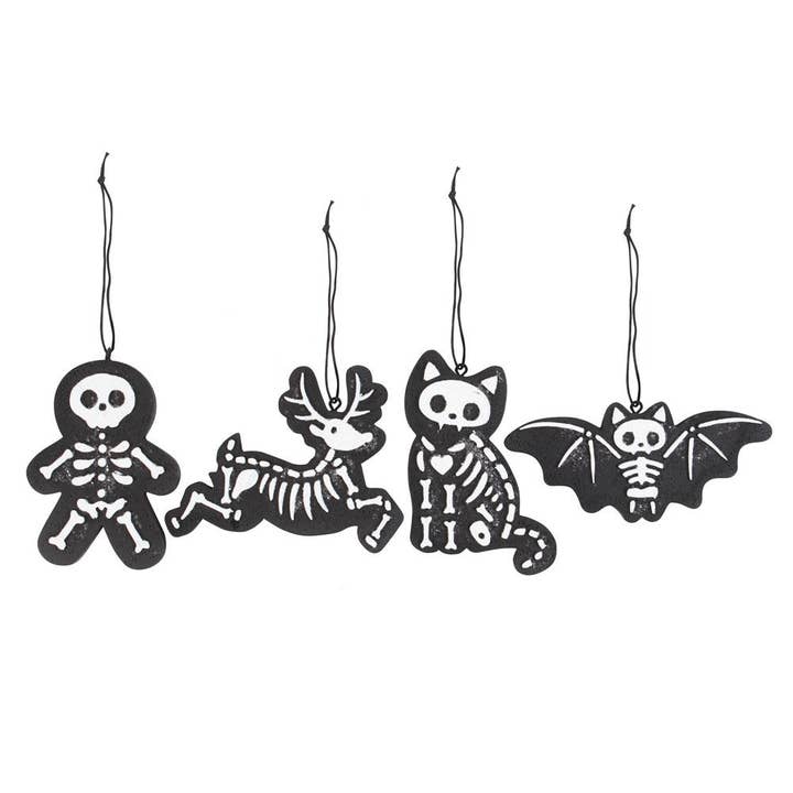 Something Different Wholesale - Wholesale Ornament Set - Set of 4 Black Skeleton Christmas Gingerbread Ornaments1