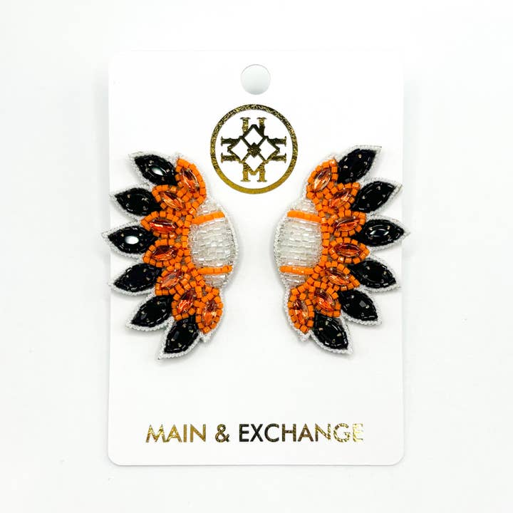 Football Fan Earrings - Orange/Black/White for wholesale by Main & Exchange